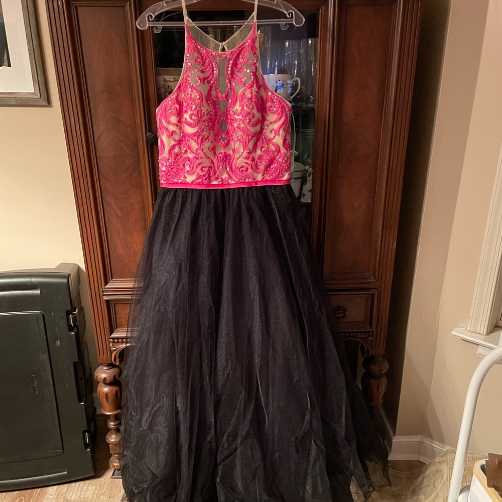 Camille La Vie Pink and Black Prom Dress